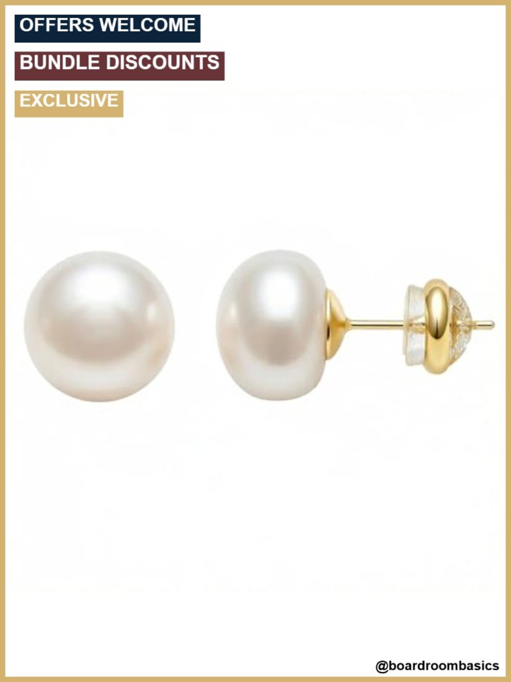 Freshwater Cultured Pearl Stud Earrings 18K Gold Plated Sterling Silver
